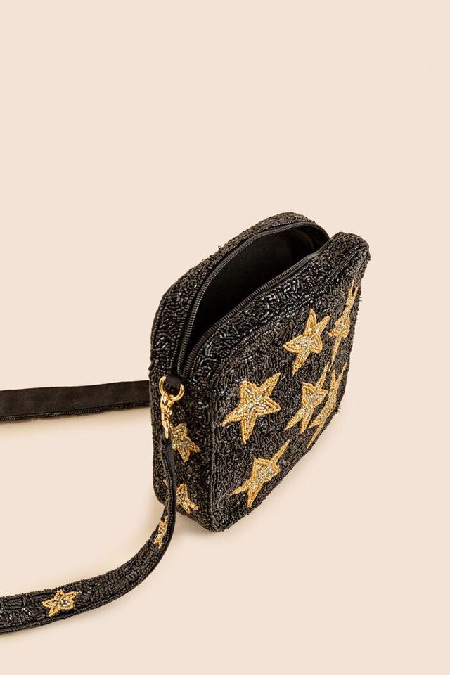 Black and Gold Star Beaded Coin Purse