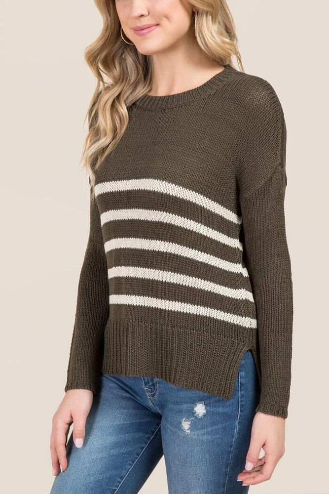 Francesca's Caiden Striped Elbow Patch Sweater
