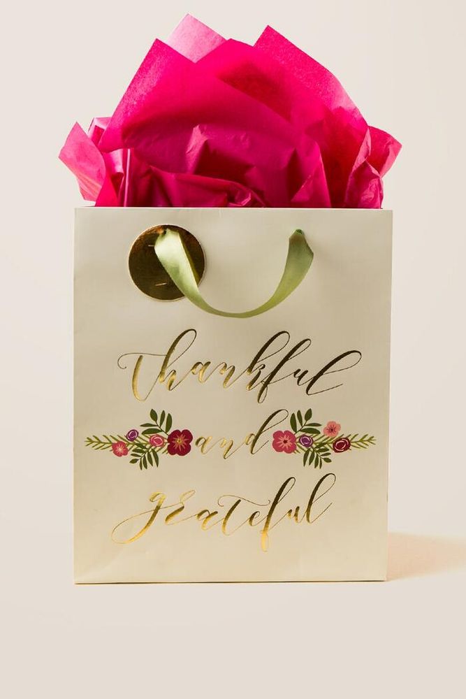 Gold Foil Stamped Gift Paper Bags for Shopping with Printed Ribbon