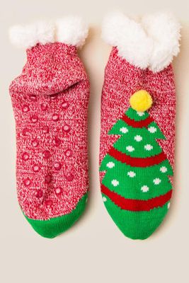 Christmas Tree Cozy Warmer Slipper Socks