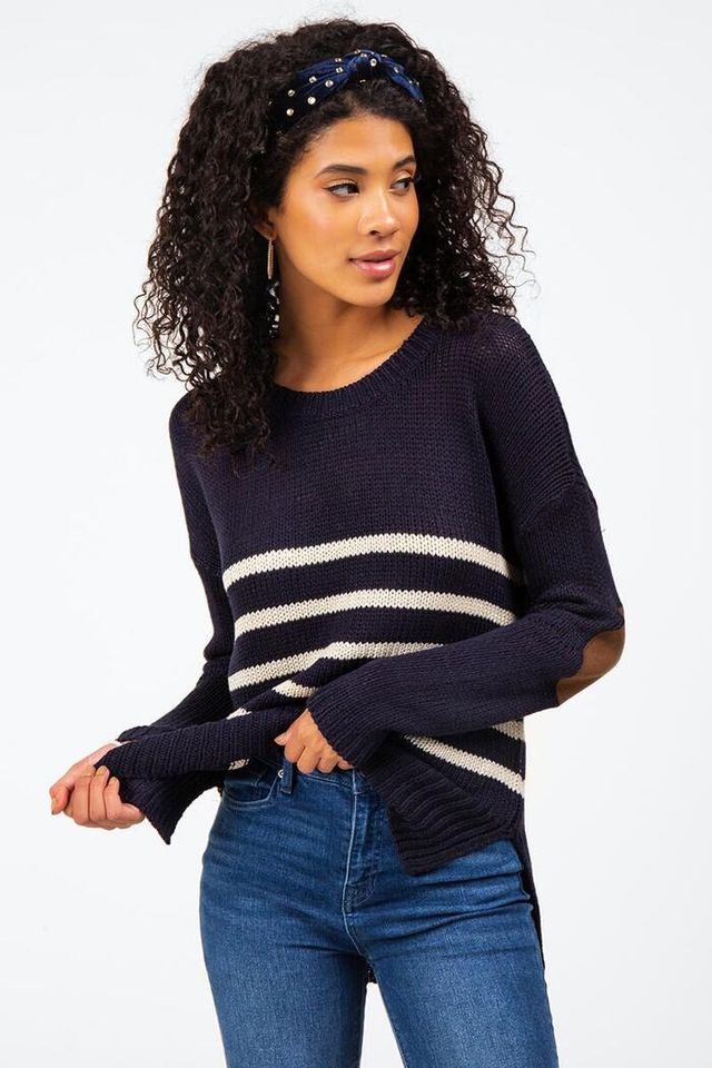 Francesca's Caiden Striped Elbow Patch Sweater