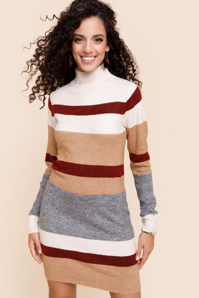 Cute Heather Taupe Dress - Sweater Dress - Mock Neck Bodycon - Lulus