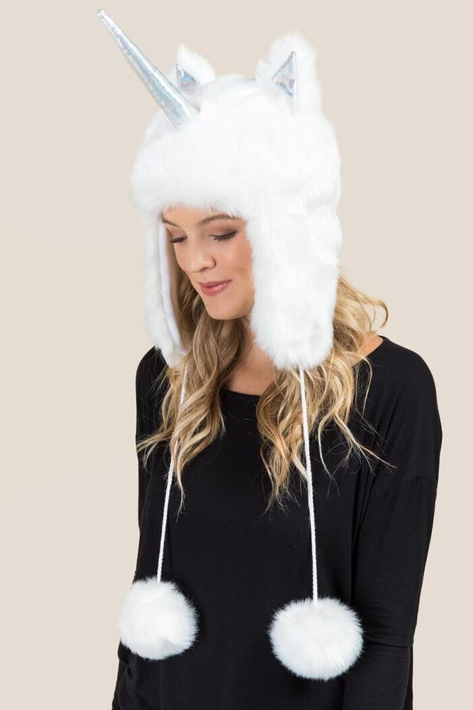 Francesca's Annie Unicorn Faux Fur Trapper Hat