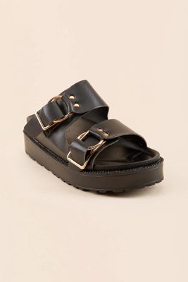 Double Band Faux Leather Flatform Slides for Girls