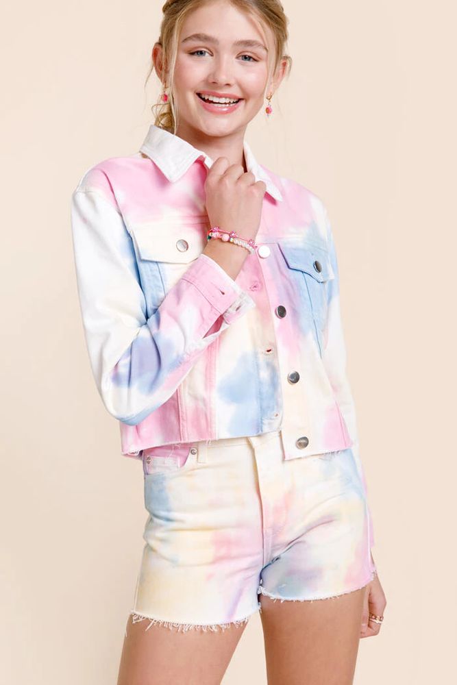 Girls Pastel Tie Dye Denim Jacket