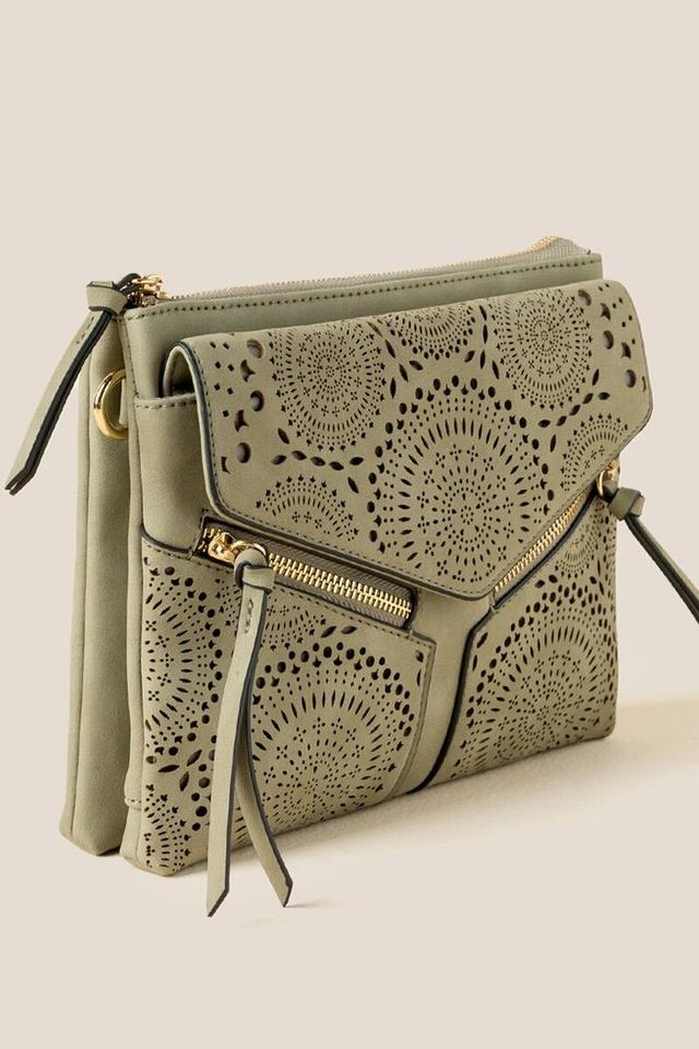 Francesca's Sawyer Perforated Double Zip Crossbody