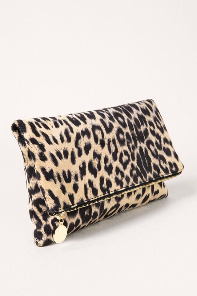 Francesca's Athena Leopard Calf Hair Foldover Clutch