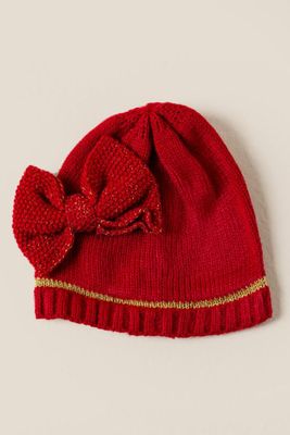 Red Knit Sparkle Bow Hat
