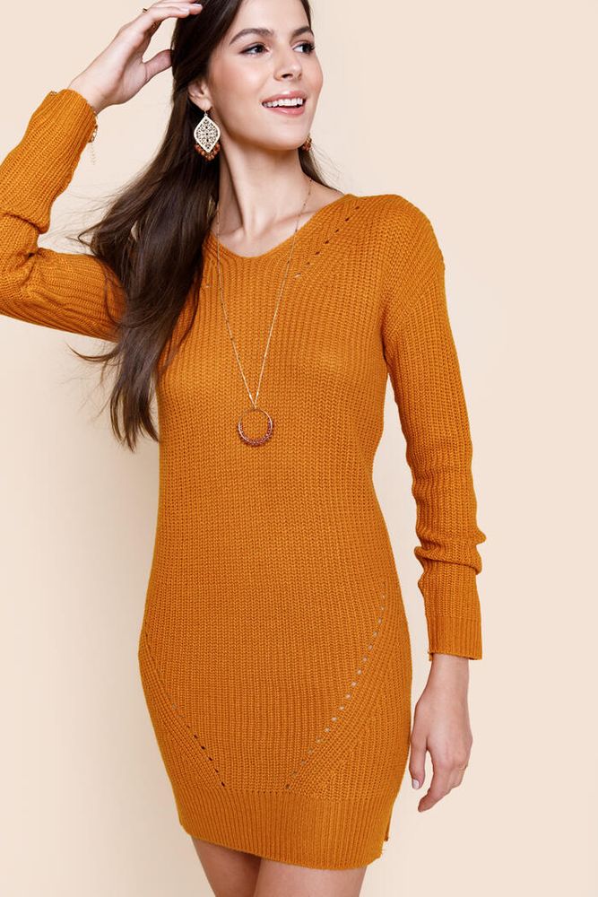 Rochelle Lattice Back Mini Sweater Dress