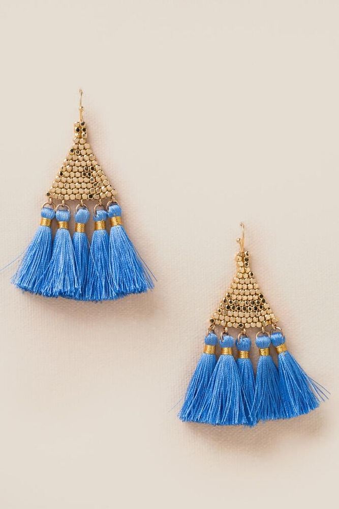 Brooke Split Diamond Beaded Fringe Earrings Coastal  INKALLOY LLC