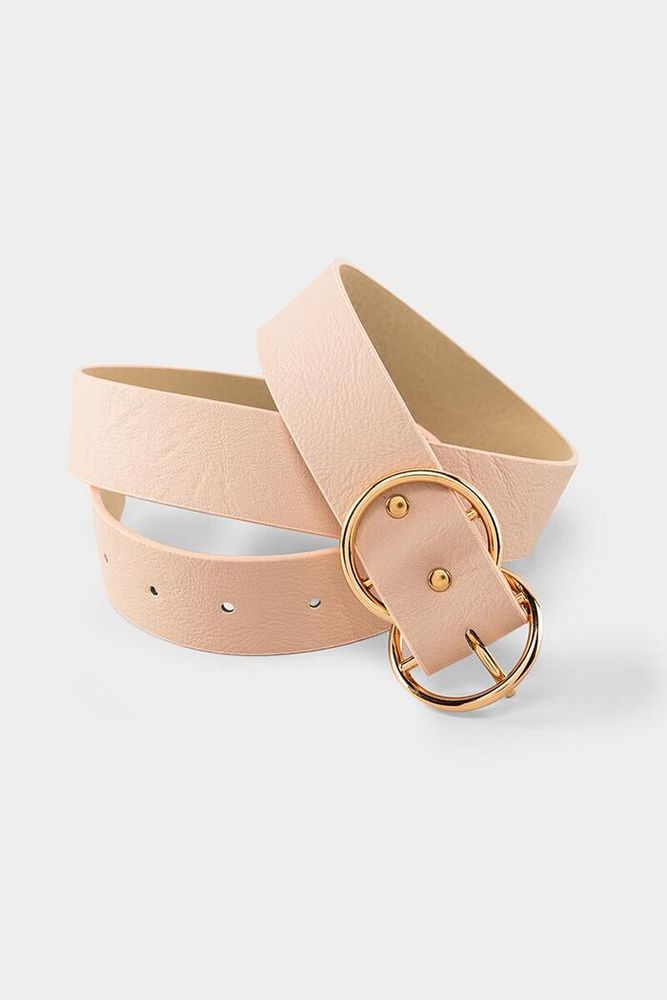 Wide Double Circle Buckle Leather Belt