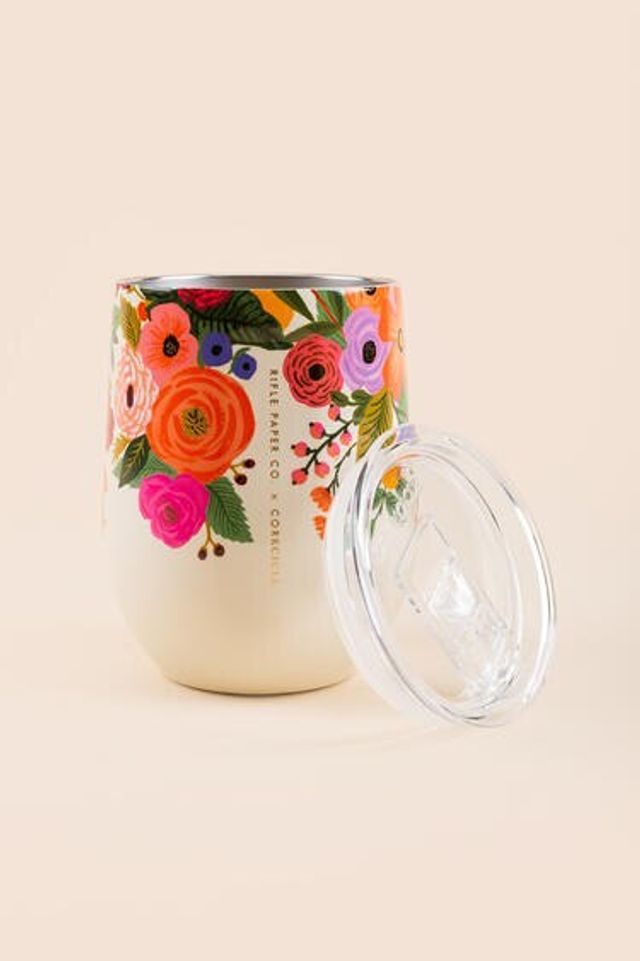 Corkcicle | Rifle Paper Co Stemless Flute | 7oz | Cream Lively Floral