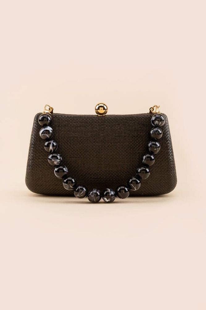 AVENUE WALLET/CHAIN, Black Leather Wallet with Pearl Strap, Summer  Collection