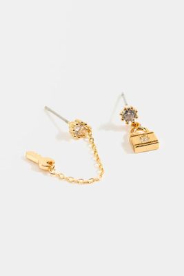 Lock and Key Chain Dangle Earrings