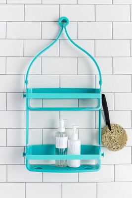 LIKE NEW SURF BLUE UMBRA FLEX HANGING SHOWER CADDY WITH 2 SHELVES