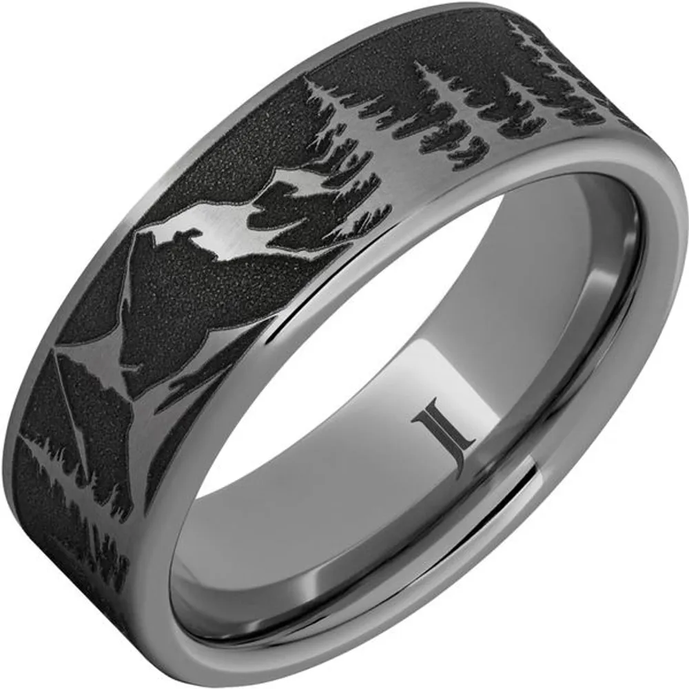 Rugged Tungsten™ Mountain Pine Forest Scene Ring