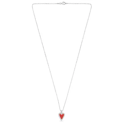 Silver Red Enamel Heart Necklace