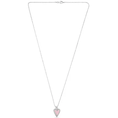 Silver Pink Enamel Heart Necklace