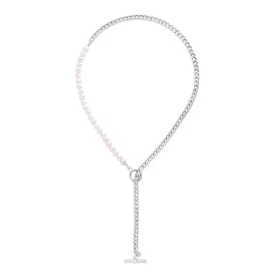 Silver Pearl Paperclip toggle Necklace