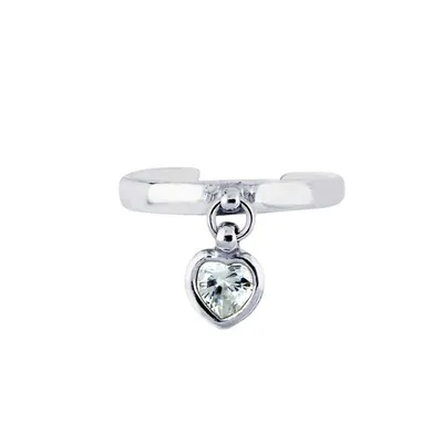 Silver Dangle CZ Heart Toe Ring