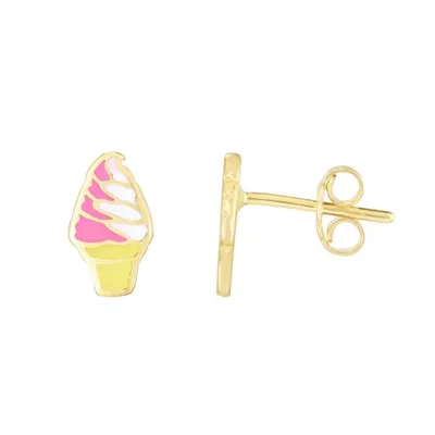 14K Ice Cream Cone Enamel Earrings