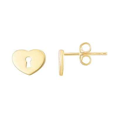 14K Heart Padlock Studs