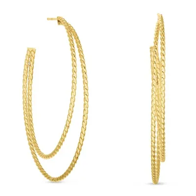 14K Gold Twisted Oval Double Row Hoop Earring