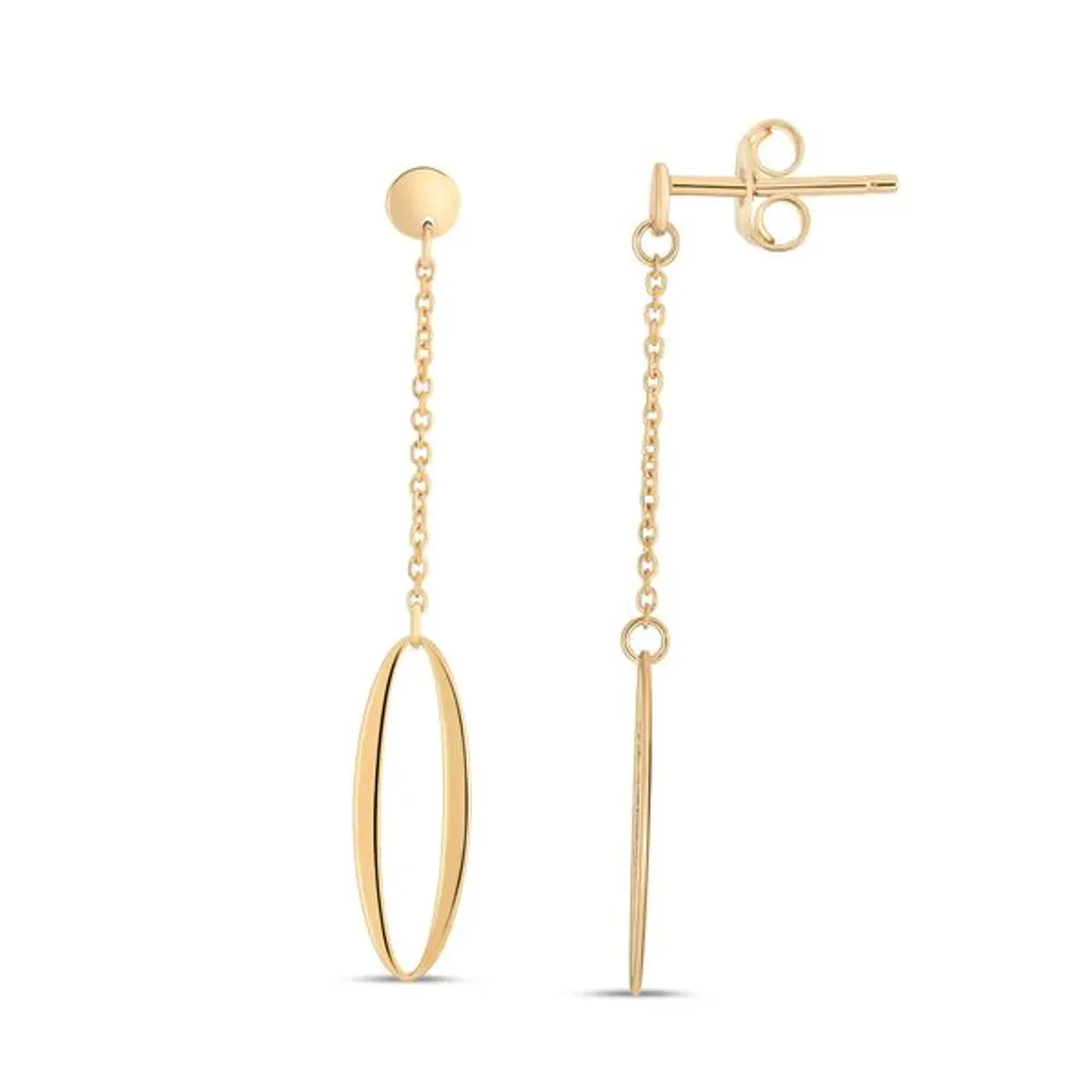 14K Oval Chain Drop Earrings