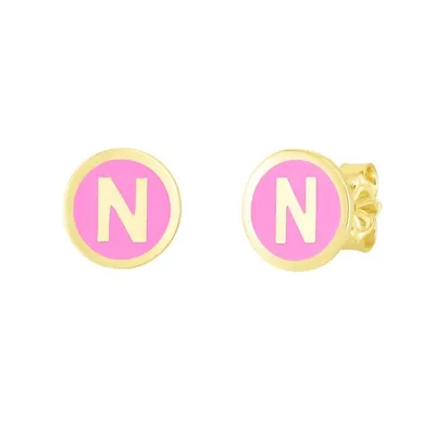 14K Enamel N Initial Studs