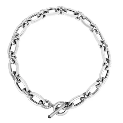 Sterling Silver Italian Cable Link Toggle Necklace