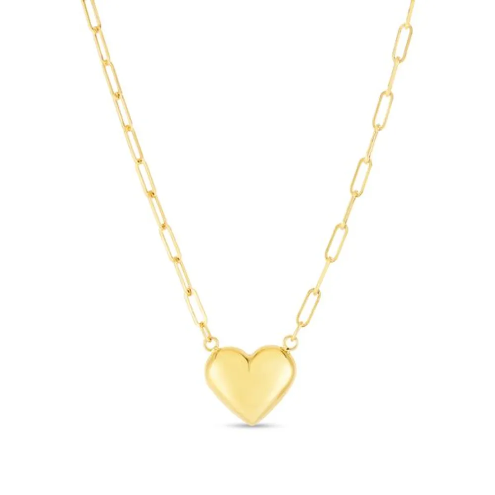 14K Puffed Heart Paperclip Necklace