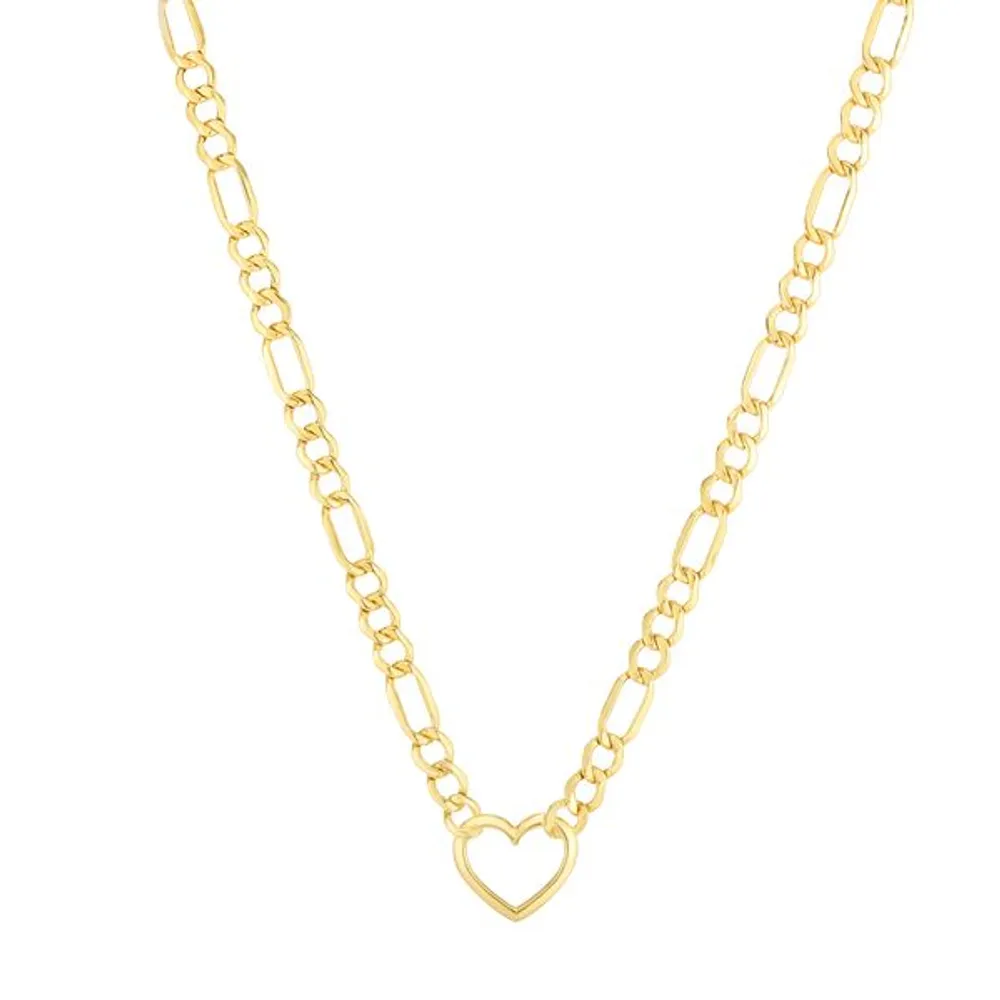 14K Heart Figaro Chain Necklace