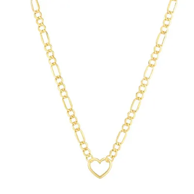 14K Heart Figaro Chain Necklace