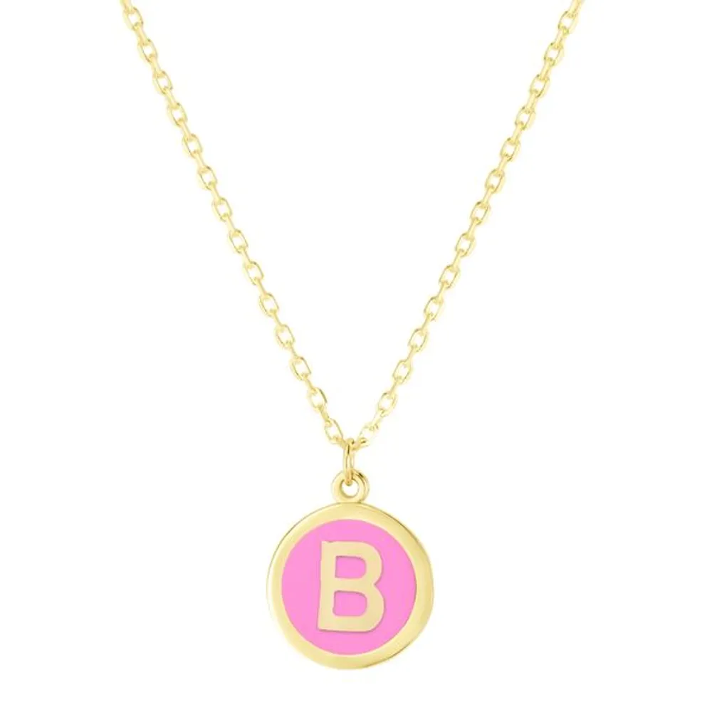 14K Enamel B Initial Necklace