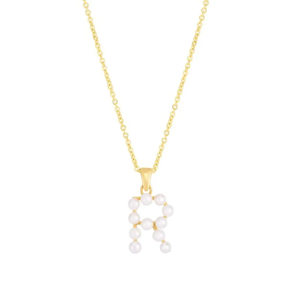 14K Pearl R Initial Necklace