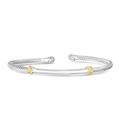 Silver & 18K Bar Cuff Cable Bangle