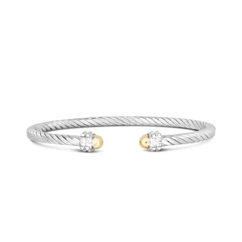 18K Gold & Silver   Italian Cable Cuff Bangle