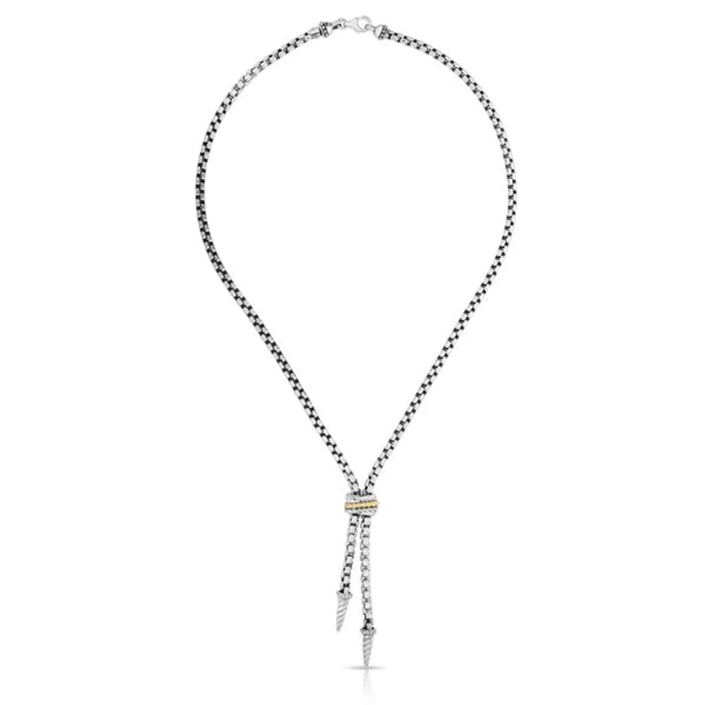 18K Gold & Silver 18in  Popcorn Lariat Necklace