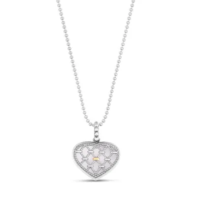 18K Gold & Silver   Popcorn Heart Pendant on Bead Chain