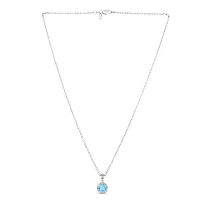 18K Gold & Silver Blue Topaz Drop Popcorn Pendant