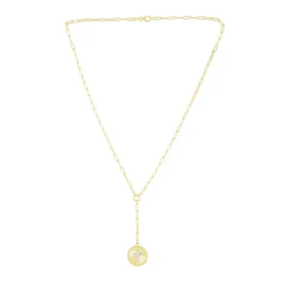 14K Gold Cross Two-tone Medallion Lariat Necklace