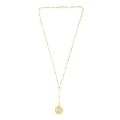 14K Gold Star Two-tone Medallion Lariat Necklace