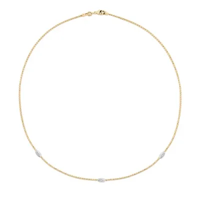 14K Gold Two-Tone Popcorn Diamond Station Necklace