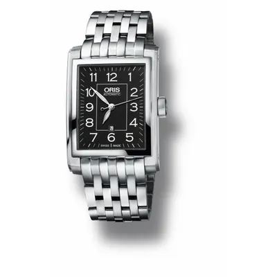 Oris Rectangular Date and Stainless steel bracelet with Black dial