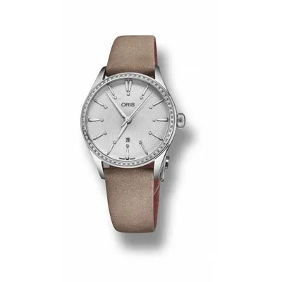 Oris Artelier Date Diamond with leather strap and silver dial