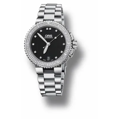Oris Aquis Date Diamonds, Stainless steel bracelet and black dial