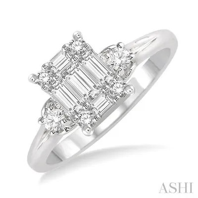 1/2 ctw Fusion Baguette and Round Cut Diamond Engagement Ring in 14K White Gold