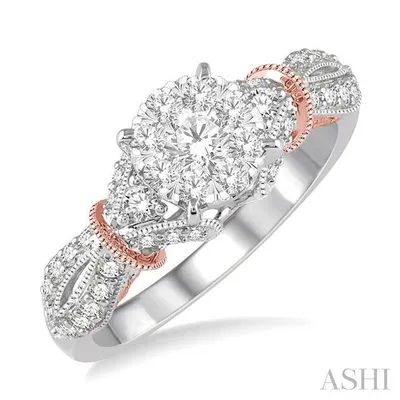 3/4 Ctw Round Diamond Lovebright Ring in 14K White and Rose Gold