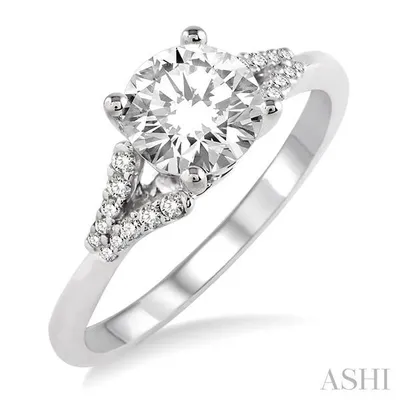 1/2 Ctw Diamond Engagement Ring with 1/3 Ct Round Cut Center Stone in 14K White Gold