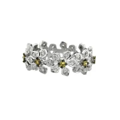 The Enchanted Garden Band with White and Green Diamonds in White Gold